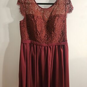 JJs House Burgundy Lace Knee Length Dress